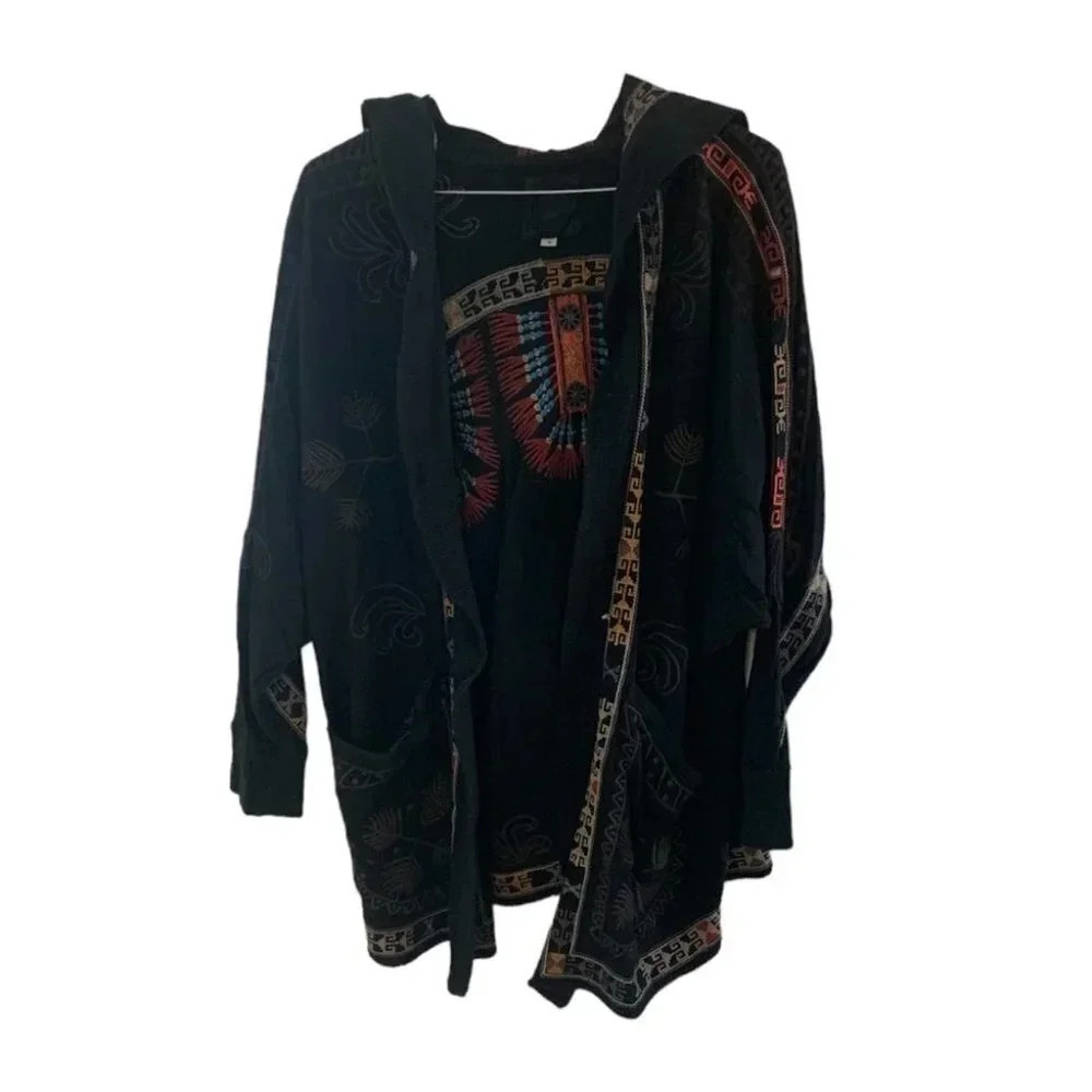 Biya by Johnny Was Embroidered Hooded Open Front Cardigan S